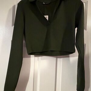 NWT Zara Dark Green Cropped Top
